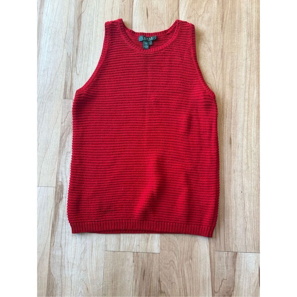 Ralph Lauren Womens Red Crew Neck Cotton Jumper Vest